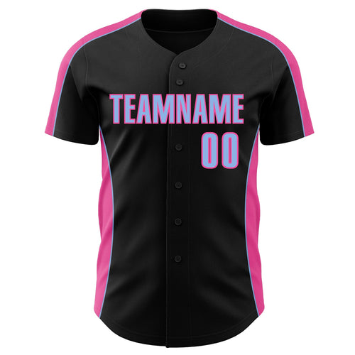 Custom Black Light Blue-Pink Classic Color Block Side Panel Stripe Authentic Baseball Jersey