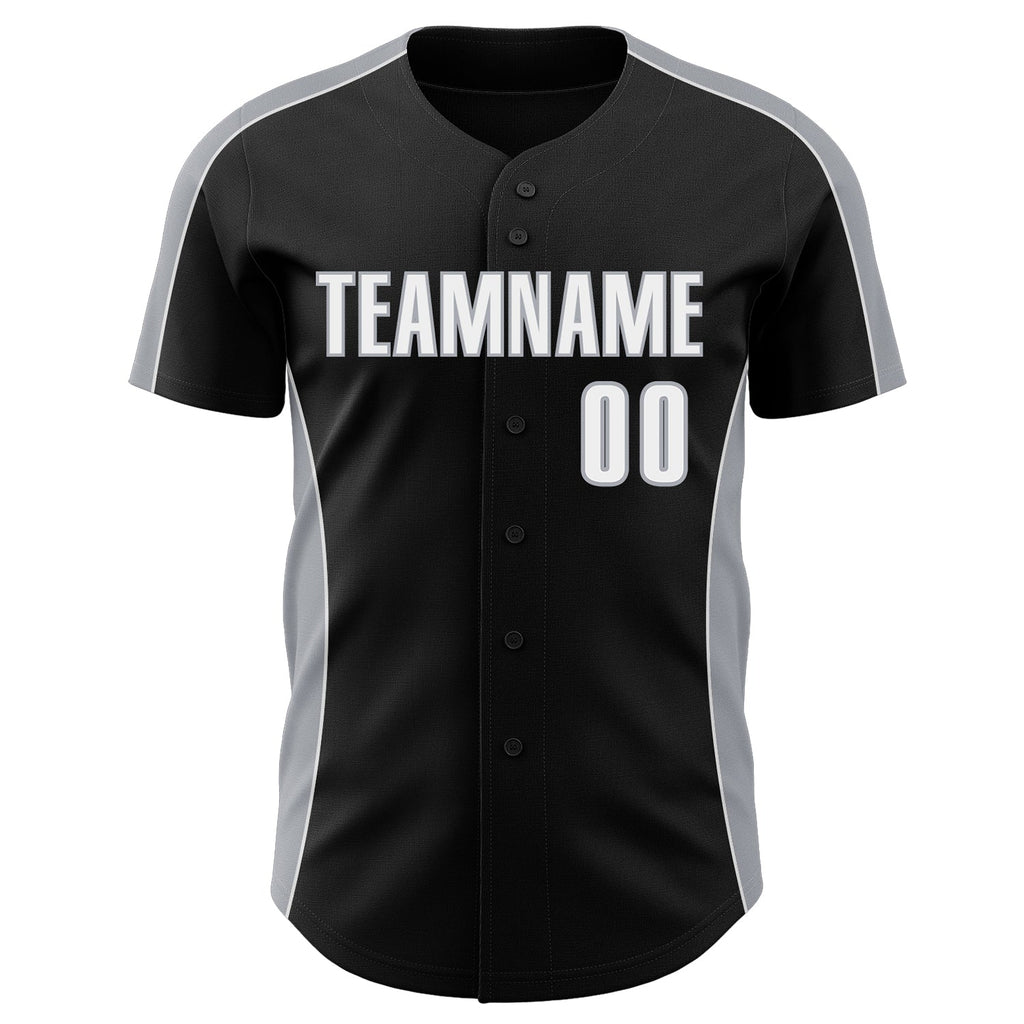 Custom Black White-Gray Classic Color Block Side Panel Stripe Authentic Baseball Jersey