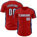 Custom Red White-Navy Classic Color Block Side Panel Stripe Authentic Baseball Jersey