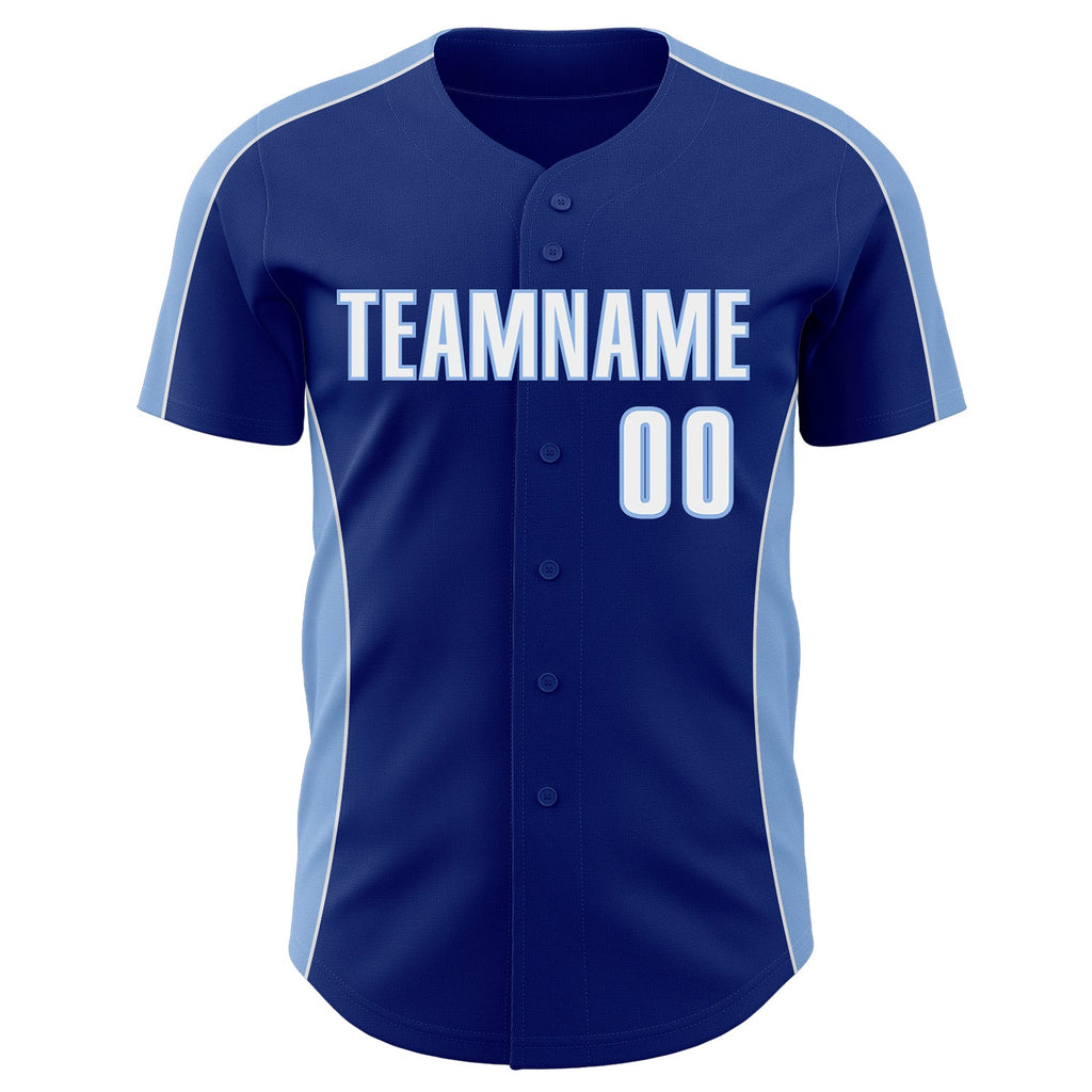 Custom Royal White-Light Blue Classic Color Block Side Panel Stripe Authentic Baseball Jersey