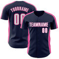 Custom Navy White-Pink Classic Color Block Side Panel Stripe Authentic Baseball Jersey