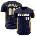 Custom Navy White-Old Gold Classic Color Block Side Panel Stripe Authentic Baseball Jersey