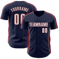 Custom Navy White-Crimson Classic Color Block Side Panel Stripe Authentic Baseball Jersey