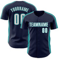 Custom Navy White-Teal Classic Color Block Side Panel Stripe Authentic Baseball Jersey