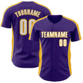 Custom Purple White-Gold Classic Color Block Side Panel Stripe Authentic Baseball Jersey