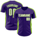 Custom Purple White-Neon Green Classic Color Block Side Panel Stripe Authentic Baseball Jersey