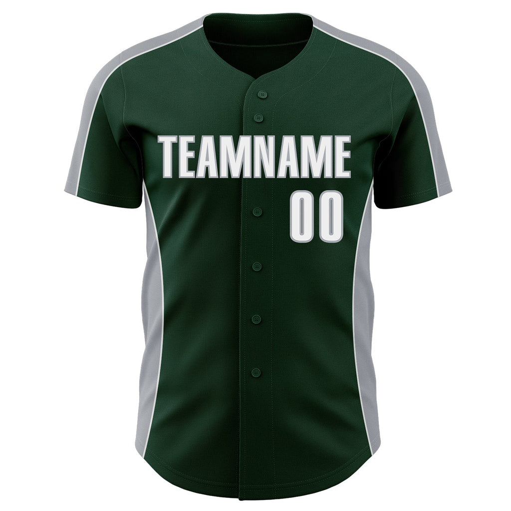 Custom Green White-Gray Classic Color Block Side Panel Stripe Authentic Baseball Jersey
