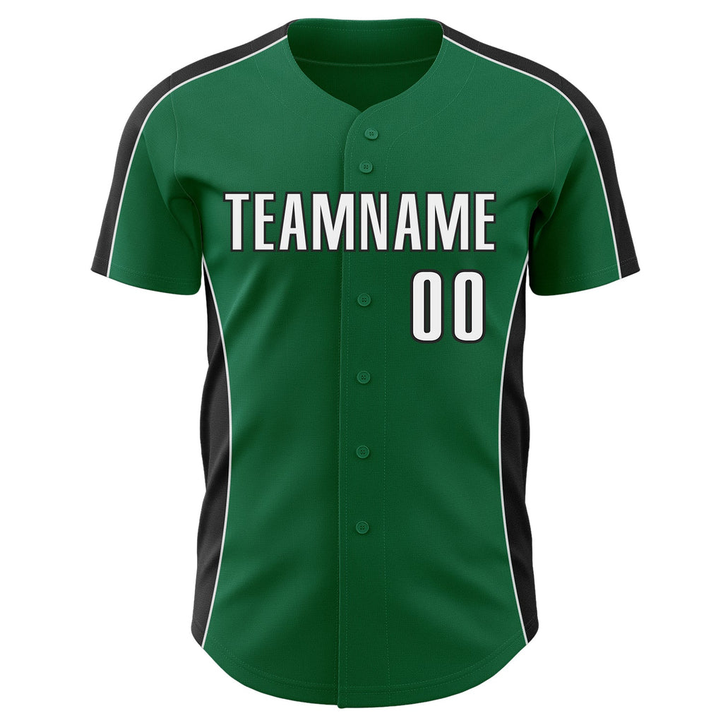 Custom Kelly Green White-Black Classic Color Block Side Panel Stripe Authentic Baseball Jersey