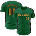 Custom Kelly Green Old Gold-Black Classic Color Block Side Panel Stripe Authentic Baseball Jersey