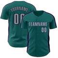 Custom Teal Gray-Navy Classic Color Block Side Panel Stripe Authentic Baseball Jersey