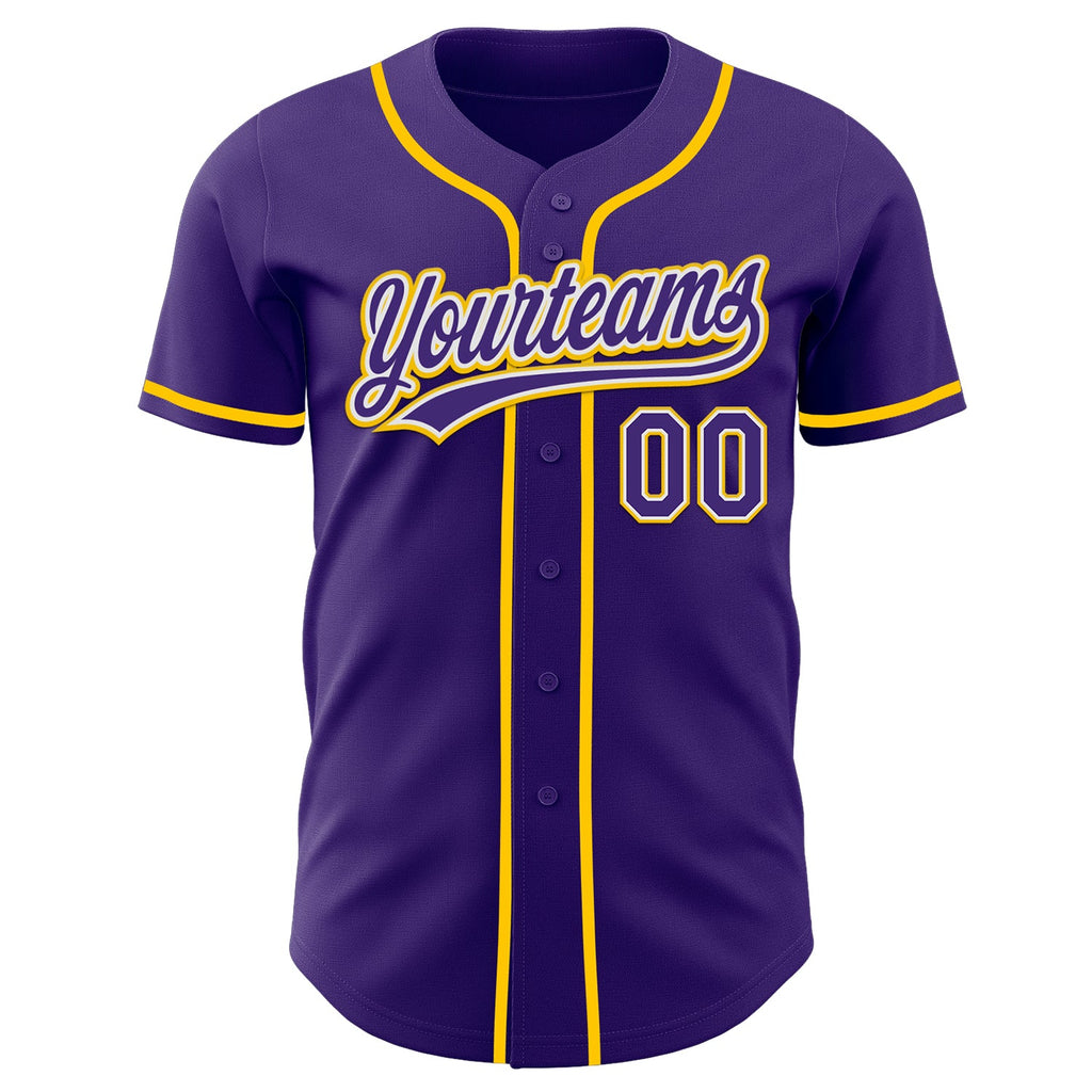 Custom Purple White-Yellow Authentic Baseball Jersey