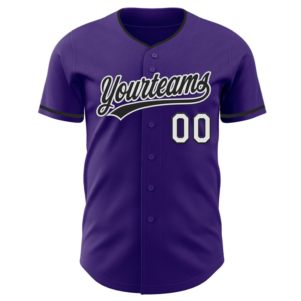 Custom Purple Black-White Authentic Baseball Jersey