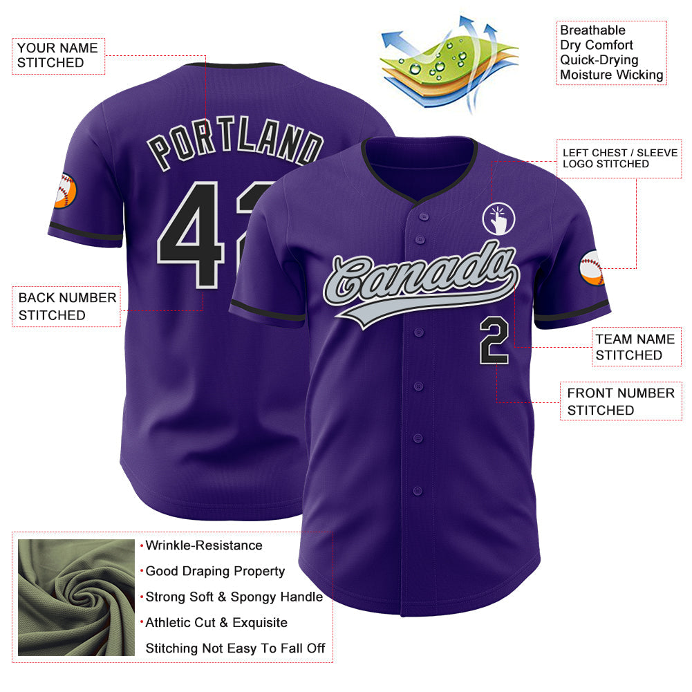 Custom Purple Black-White Authentic Baseball Jersey