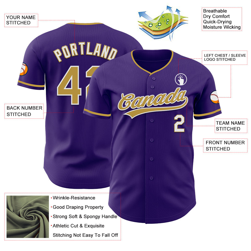 Custom Purple Old Gold-White Authentic Baseball Jersey