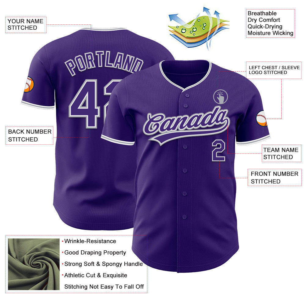 Custom Purple White-Gray Authentic Baseball Jersey