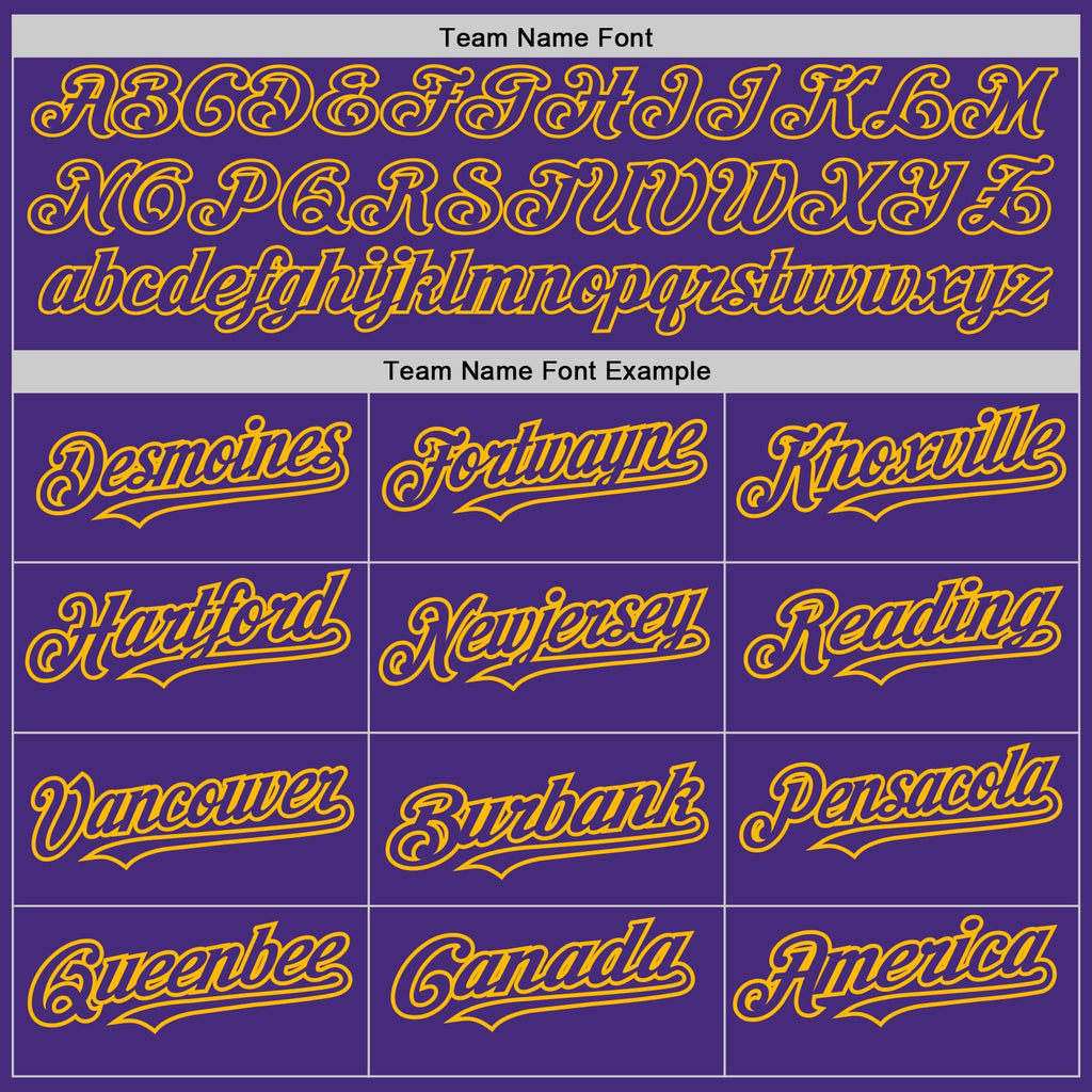 Custom Purple Gold Authentic Raglan Sleeves Baseball Jersey