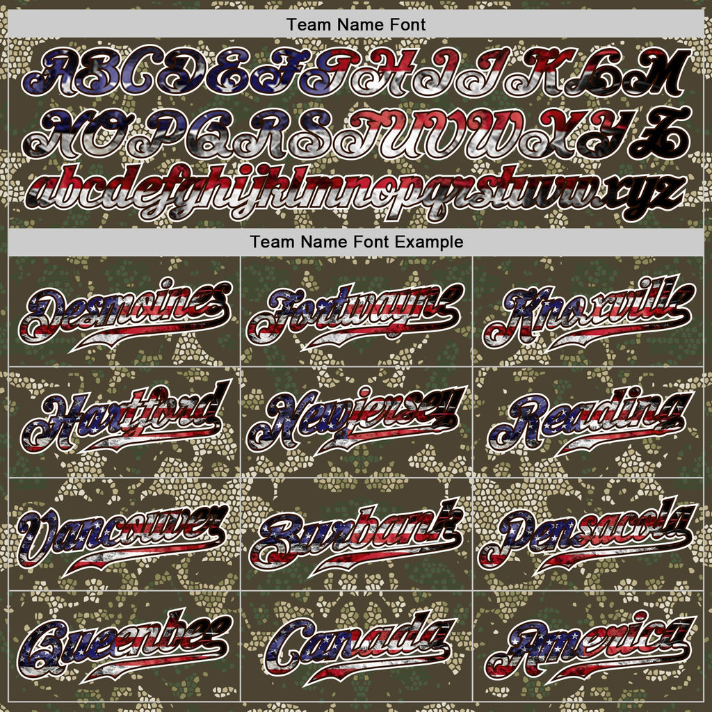 Custom Camo USA Flag Red Blue Brown-White Patriotic Mosaic Camouflage Stars & Stripes Raglan Sleeves Authentic Baseball Jersey