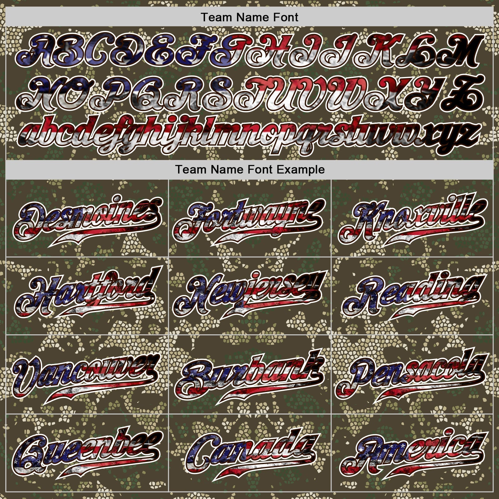 Custom Camo USA Flag Red Blue Brown-White Patriotic Mosaic Camouflage Stars & Stripes Raglan Sleeves Authentic Baseball Jersey