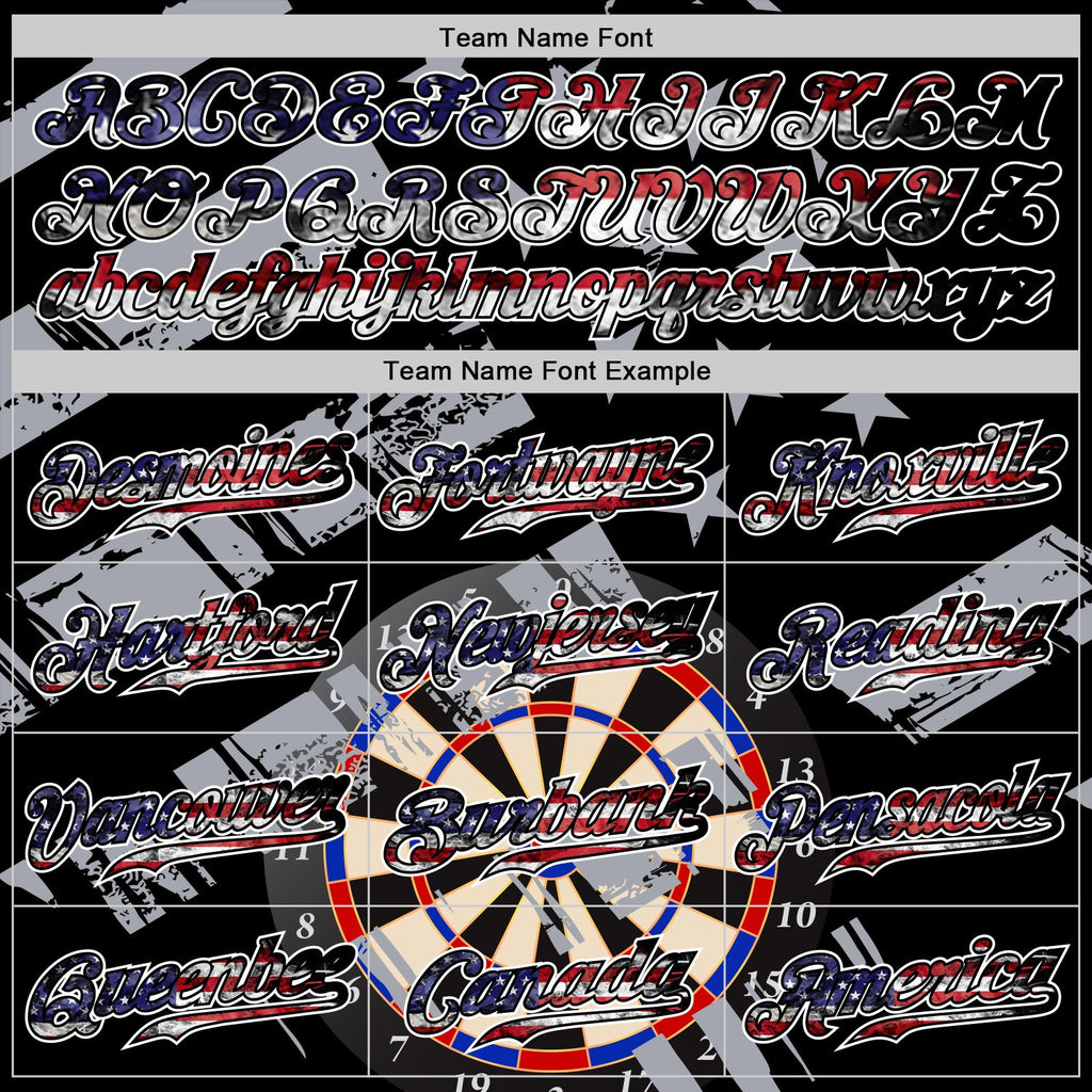 Custom Black USA Flag-White Darts Patriotic Mosaic Camo Raglan Sleeves Authentic Baseball Jersey