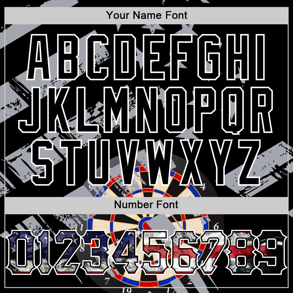 Custom Black USA Flag-White Darts Patriotic Mosaic Camo Raglan Sleeves Authentic Baseball Jersey