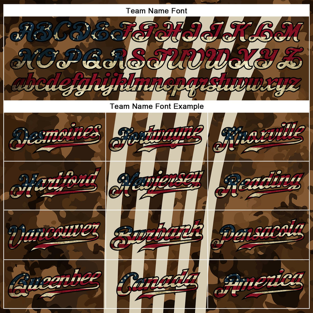 Custom Camo Vintage USA Flag Cream Black-White Patriotic Desert Camouflage Raglan Sleeves Authentic Baseball Jersey