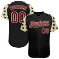 Custom Black Crimson-Cream Star Raglan Sleeves Authentic Baseball Jersey