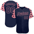 Custom Navy Medium Pink Star Raglan Sleeves Authentic Baseball Jersey