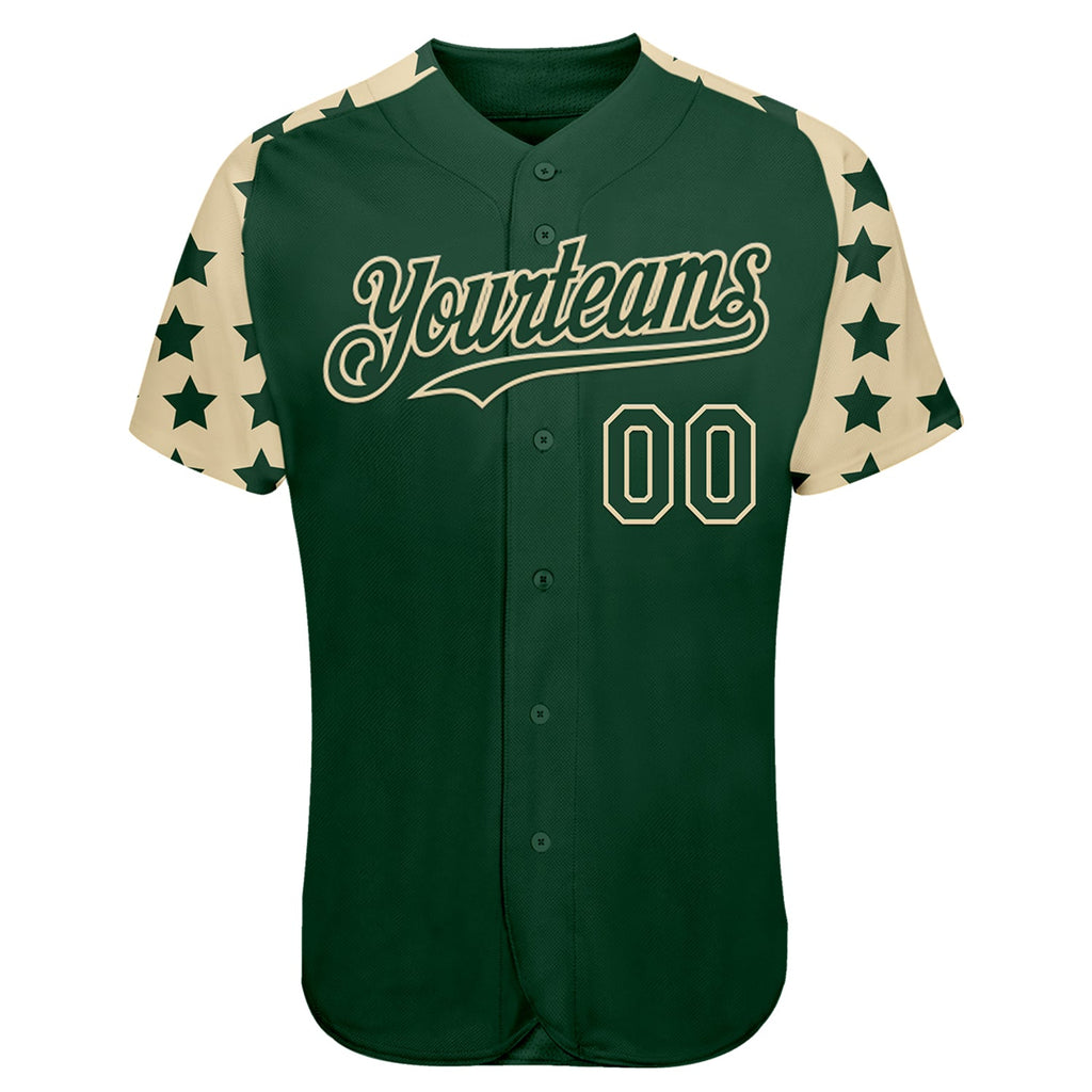 Custom Green Cream Star Raglan Sleeves Authentic Baseball Jersey