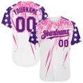 Custom White Purple-Pink Splatter Brush Stroke Star Raglan Sleeves  Authentic Baseball Jersey