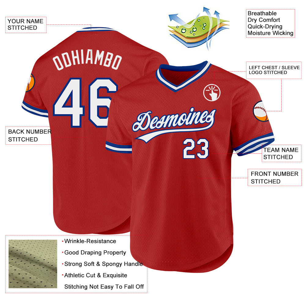 Custom Red White-Black Authentic Throwback Baseball Jersey
