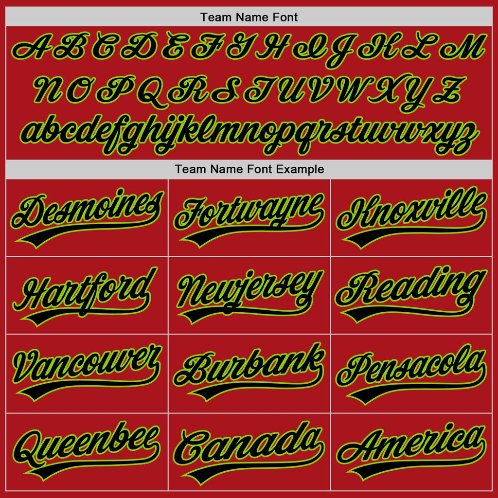 Custom Red Gray Pinstripe Black-Neon Green Authentic Baseball Jersey