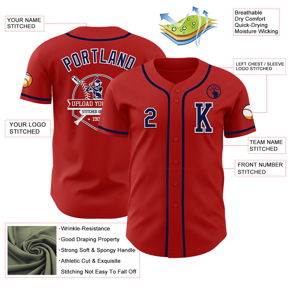 Custom Red Navy-White Authentic Baseball Jersey