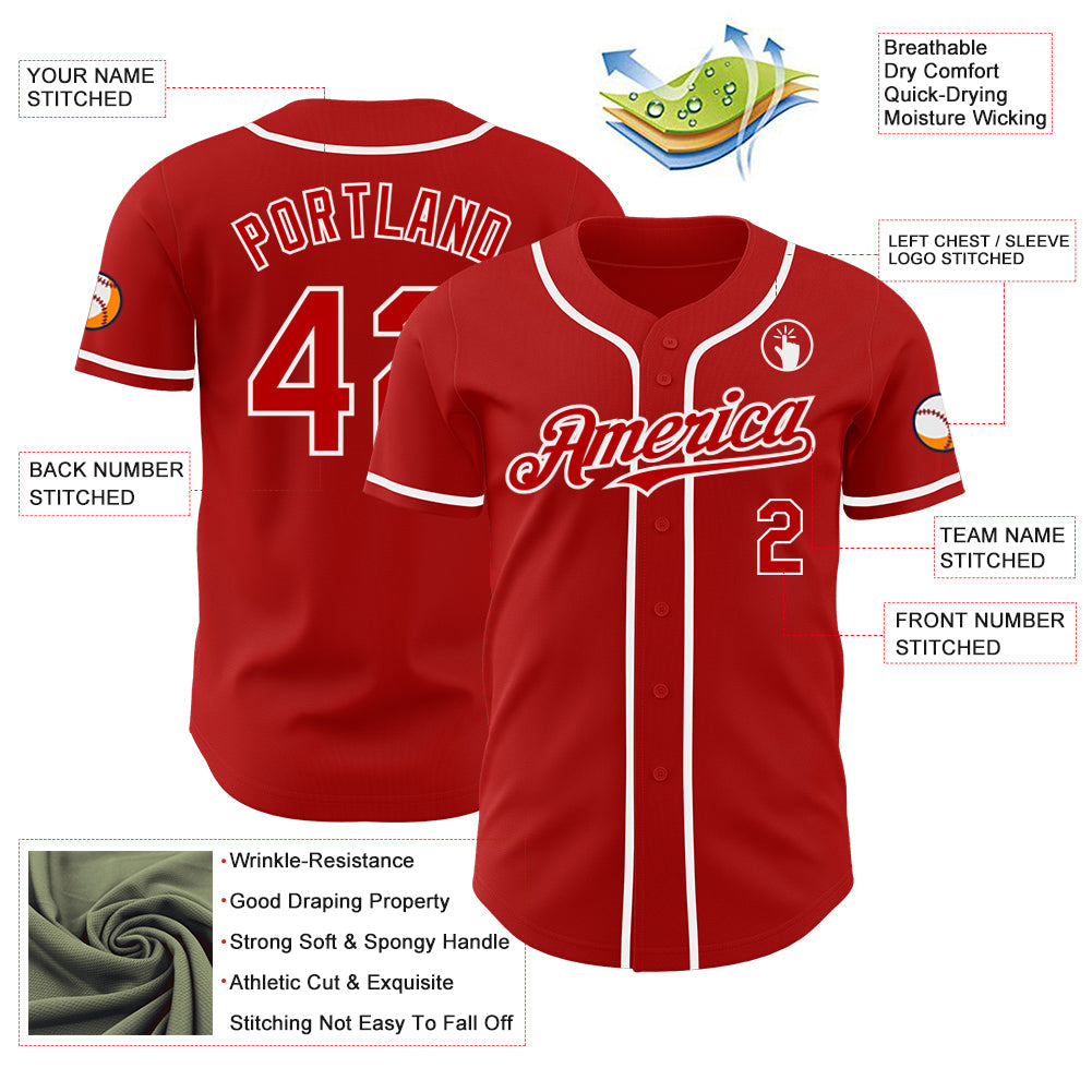 Custom Red White Authentic Baseball Jersey