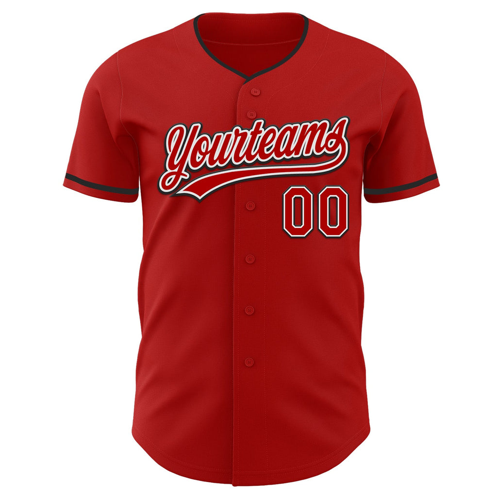 Custom Red White-Black Authentic Baseball Jersey