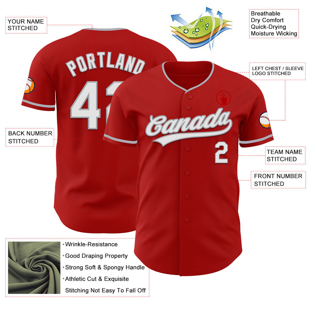 Custom Red White-Gray Authentic Baseball Jersey