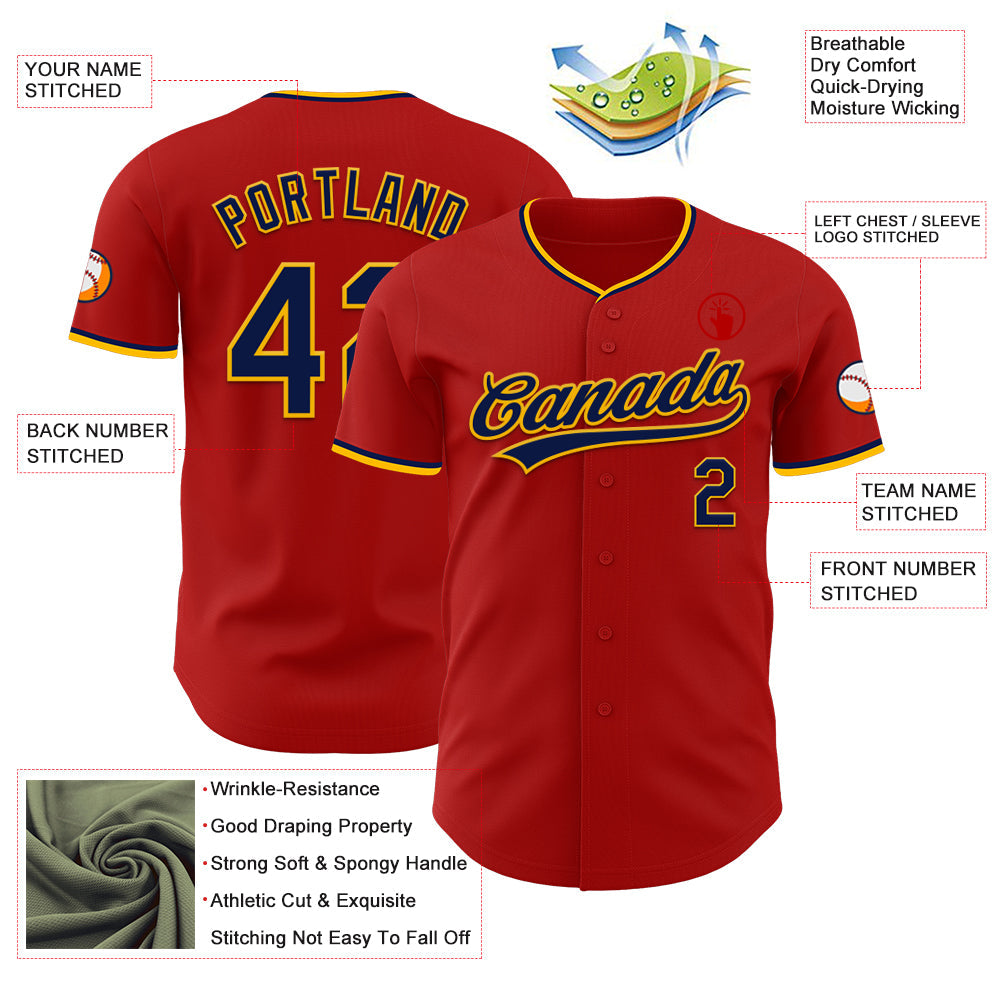 Custom Red Navy-Gold Authentic Baseball Jersey