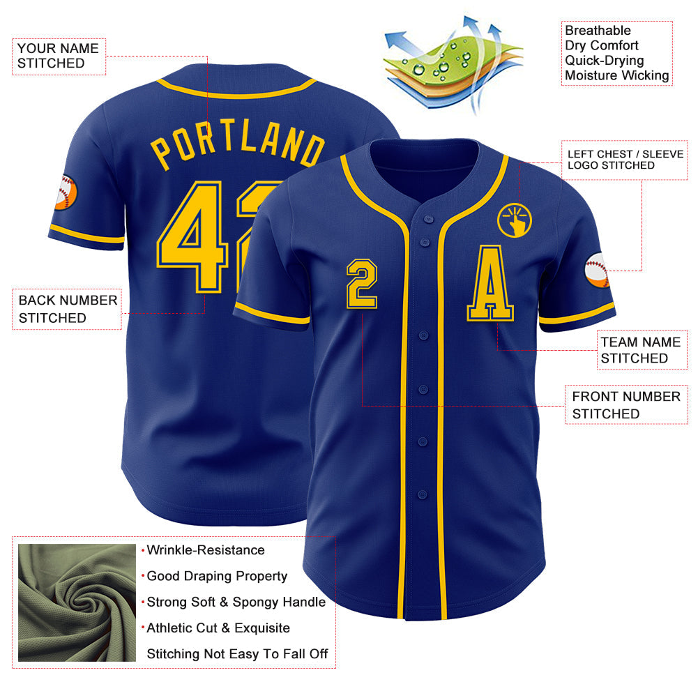 Custom Royal Yellow Authentic Baseball Jersey