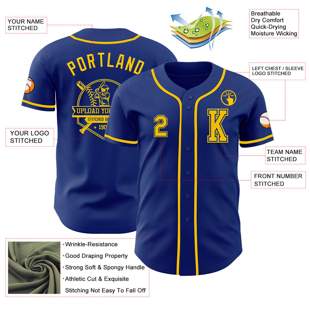 Custom Royal Yellow Authentic Baseball Jersey