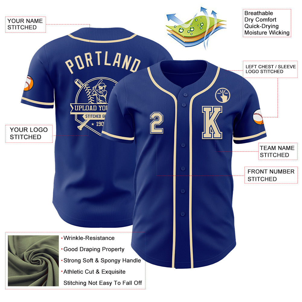 Custom Royal Cream Authentic Baseball Jersey