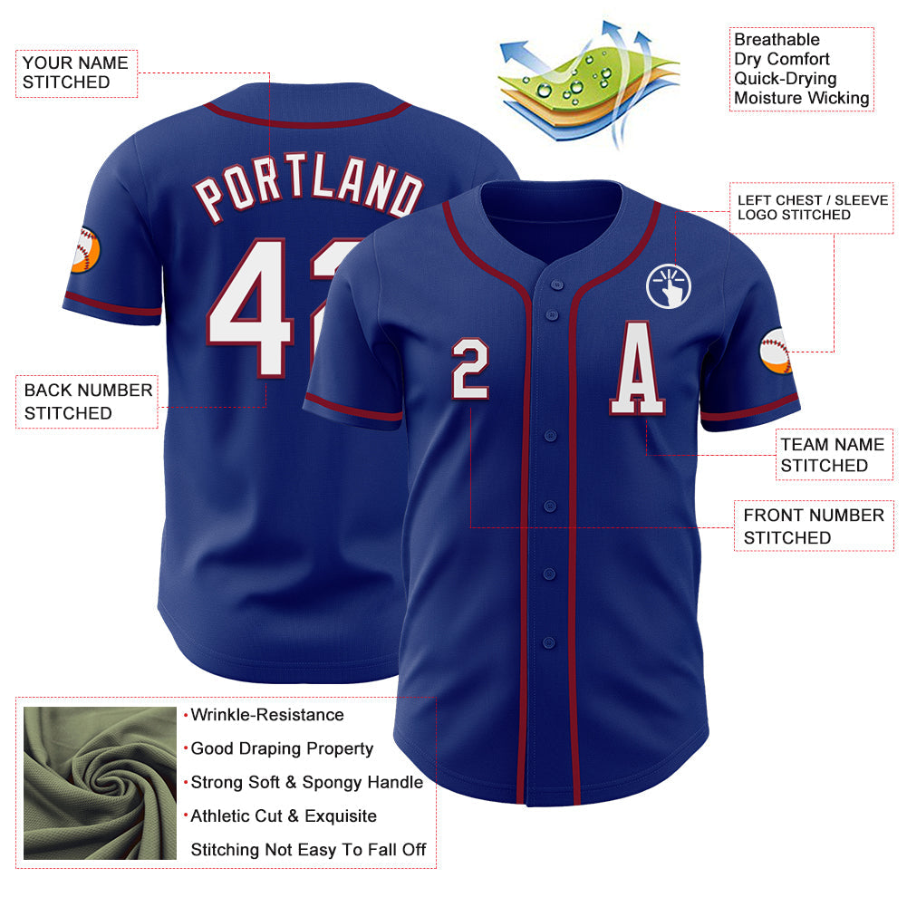 Custom Royal White-Crimson Authentic Baseball Jersey