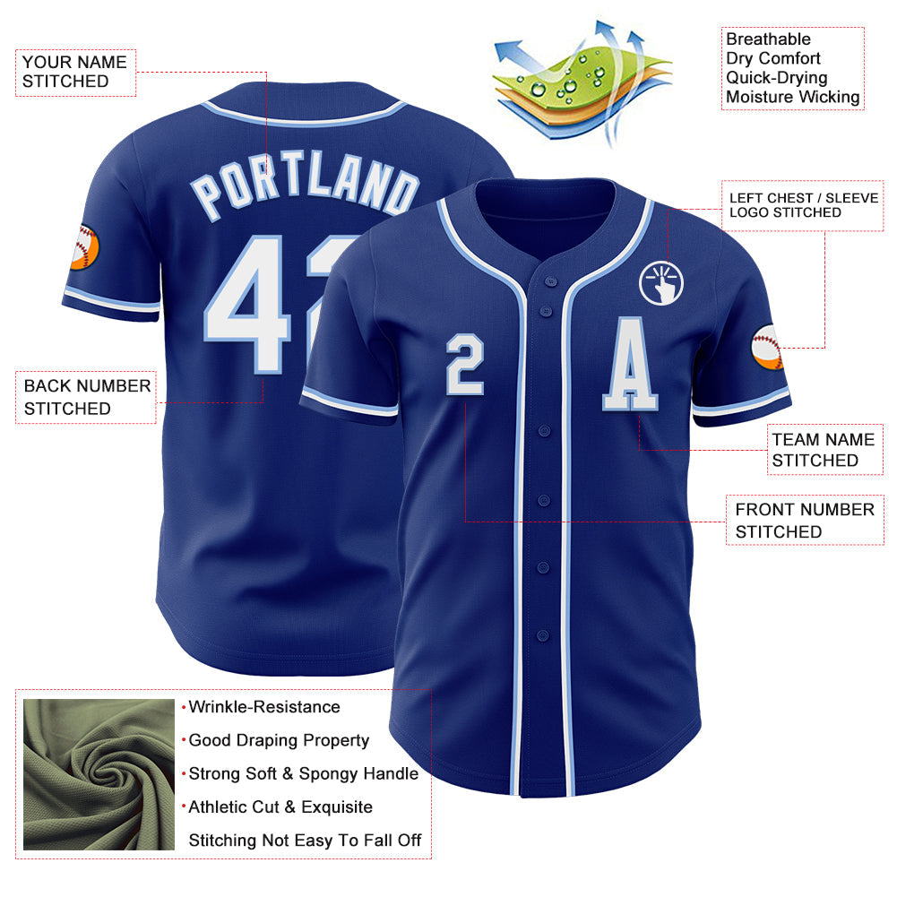 Custom Royal White-Light Blue Authentic Baseball Jersey