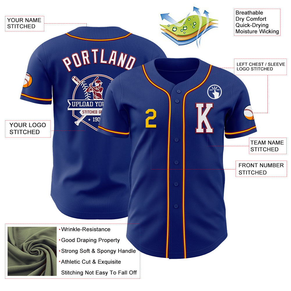 Custom Royal Yellow-Crimson Authentic Baseball Jersey