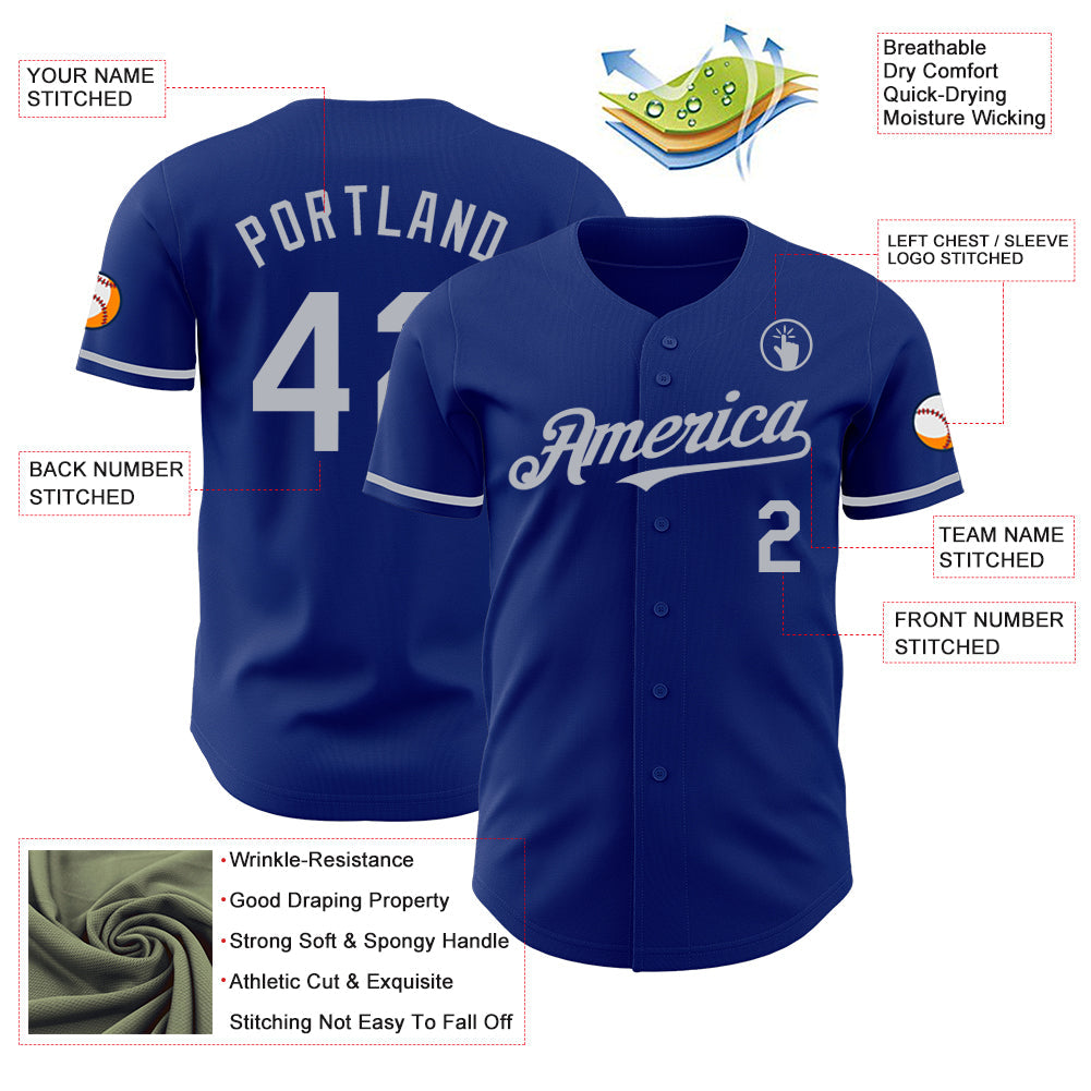 Custom Royal Gray Authentic Baseball Jersey
