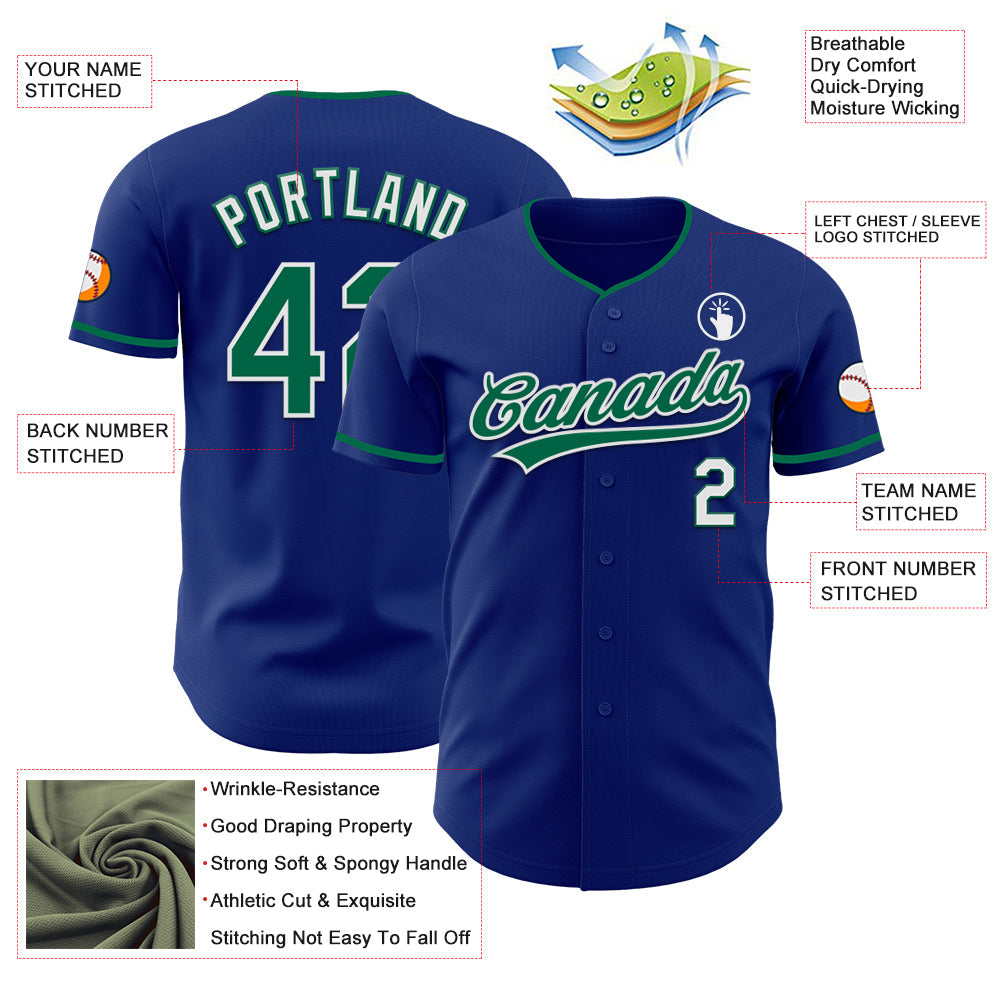 Custom Royal Kelly Green-White Authentic Baseball Jersey