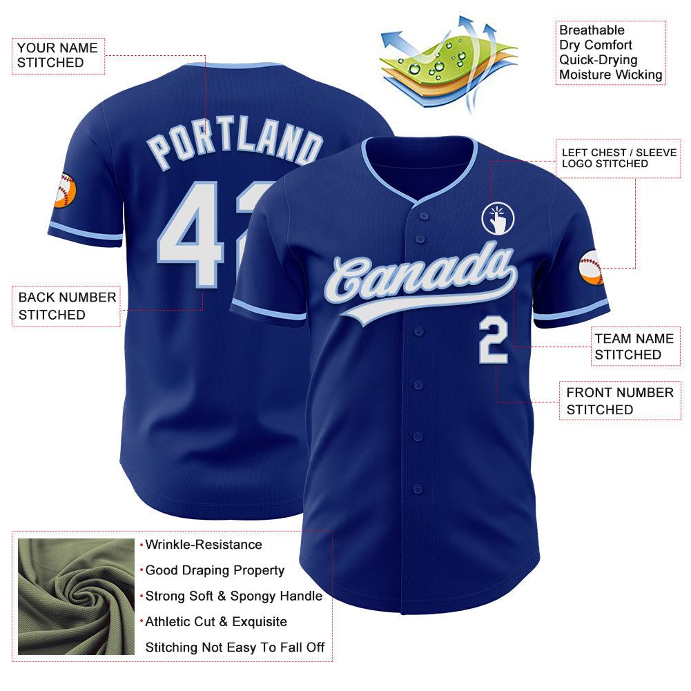 Custom Royal White-Light Blue Authentic Baseball Jersey