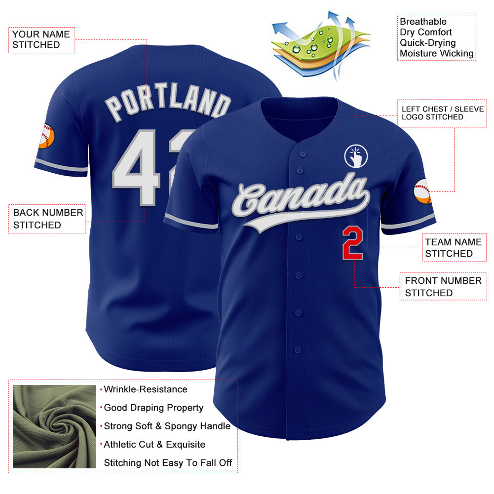 Custom Royal Fire Red White-Gray Authentic Baseball Jersey