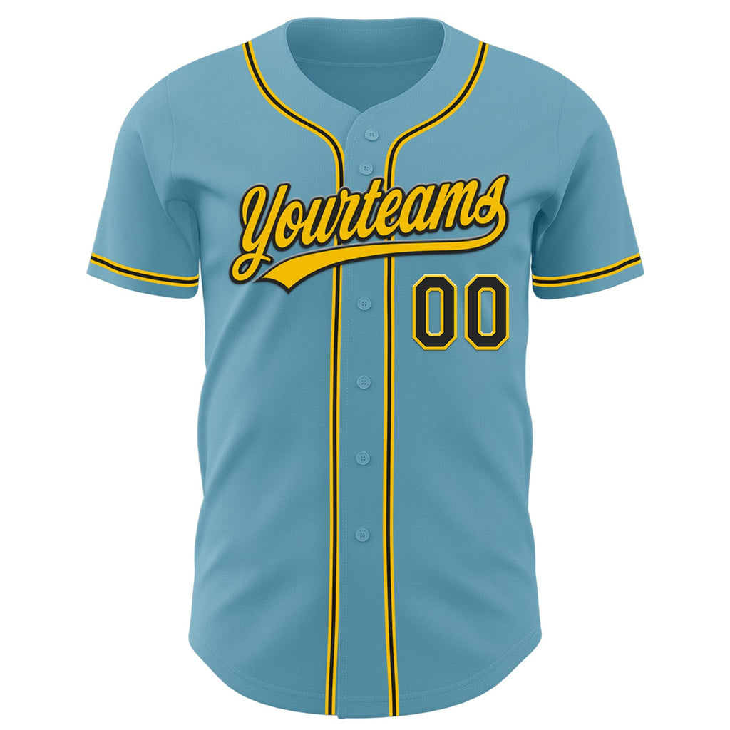 Custom Shadow Blue Black-Yellow Authentic Baseball Jersey