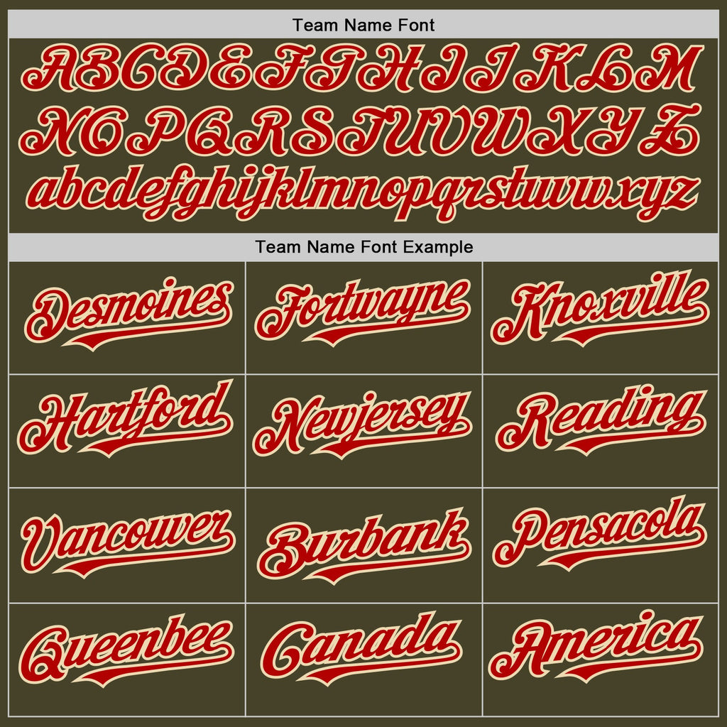 Custom Olive Cream-Red Pinstripe Authentic Split Fashion Salute To Service Baseball Jersey