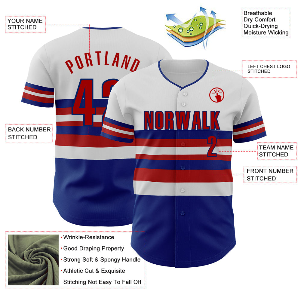 Custom White Red-Royal Block Stripes Lines Texas Style Authentic Baseball Jersey