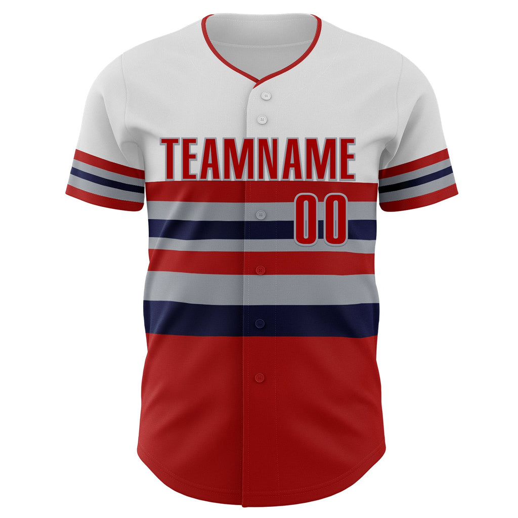 Custom White Red Navy-Gray Block Stripes Lines Los Angeles Style Authentic Baseball Jersey